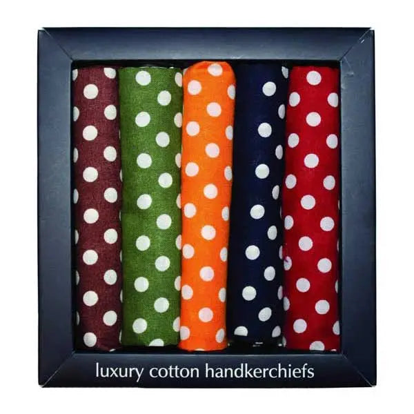 Soprano - 5 Luxury Cotton Hankies Gift Set - Spotted