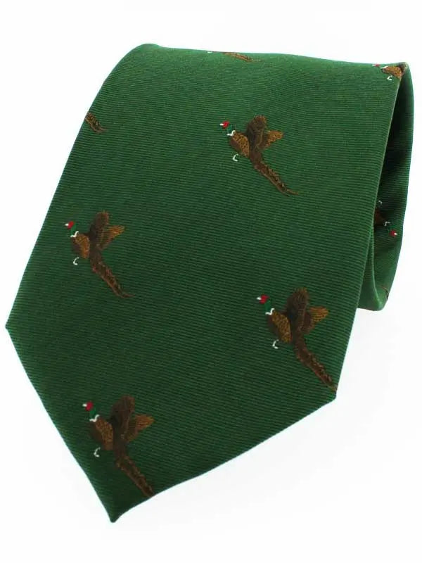 Soprano - Green Ground with Flying Pheasants Silk Tie