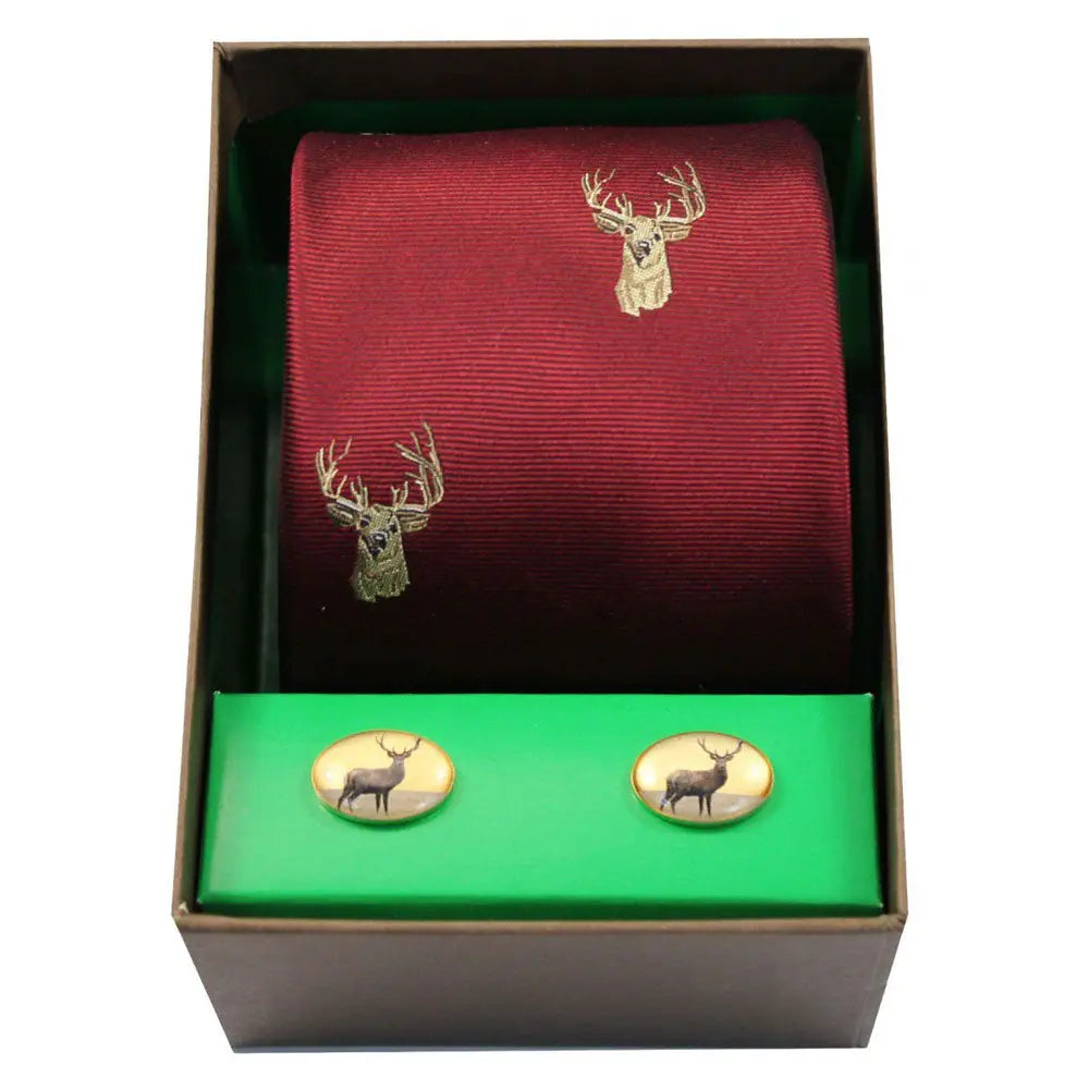 Soprano - Tie & Cufflink Gift Set - Stags Head On Wine