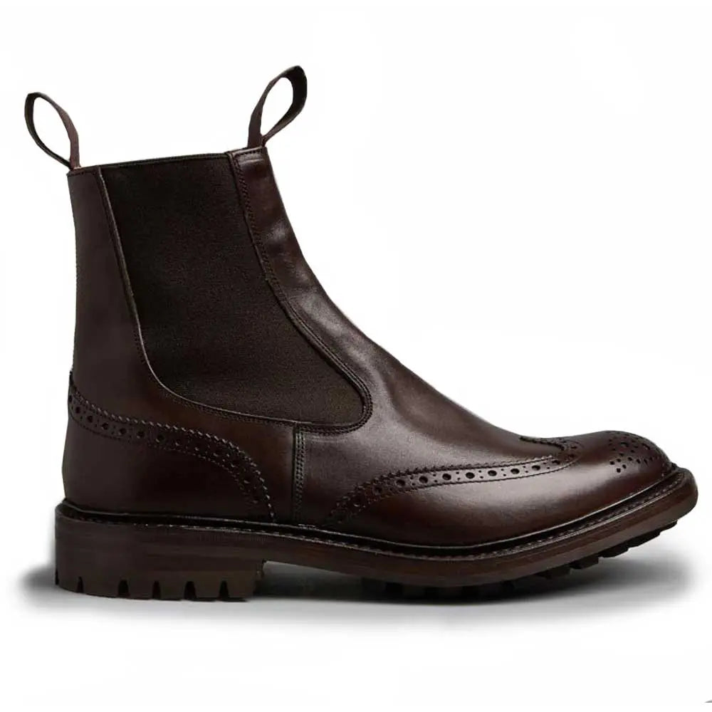 Tricker's Henry Elastic Brogue Boots - Espresso Burnished