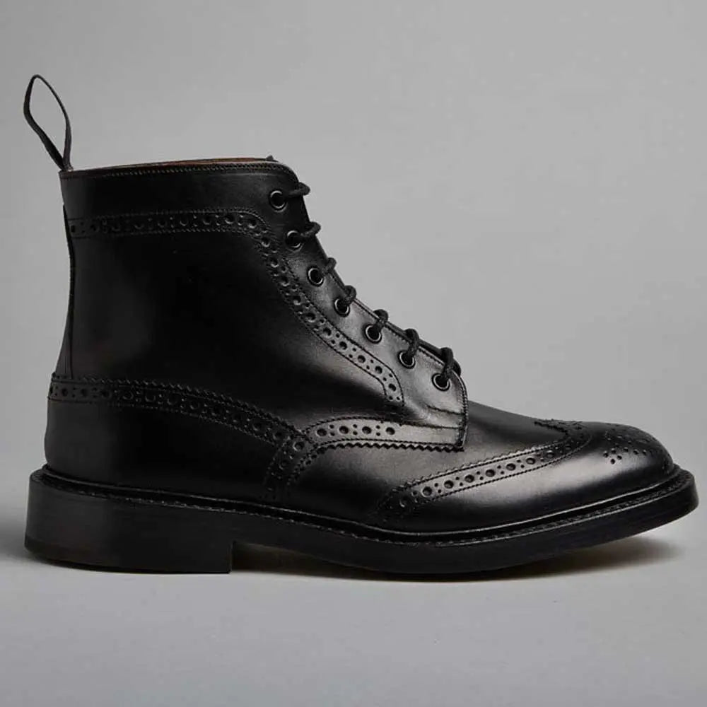 TRICKER'S Stow Boots - Mens Dainite or Leather Sole - Black Calf Tricker's