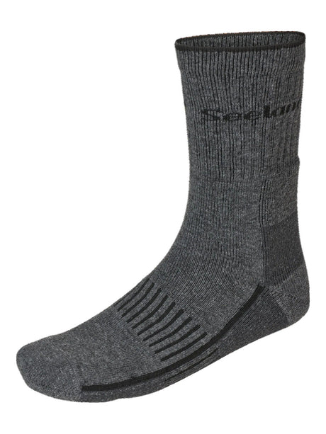 SEELAND Field Heavy Merino Socks - Grey Melange / Black