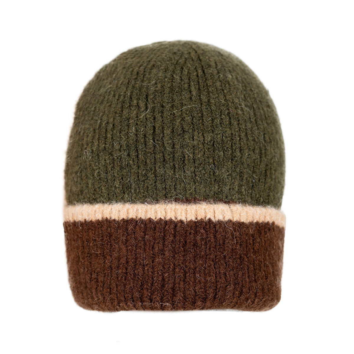 DENTS men’s contrast-brim knitted beanie hat in olive