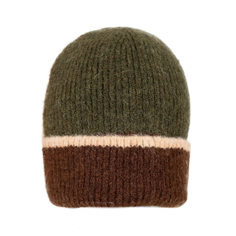 DENTS men’s contrast-brim knitted beanie hat in olive