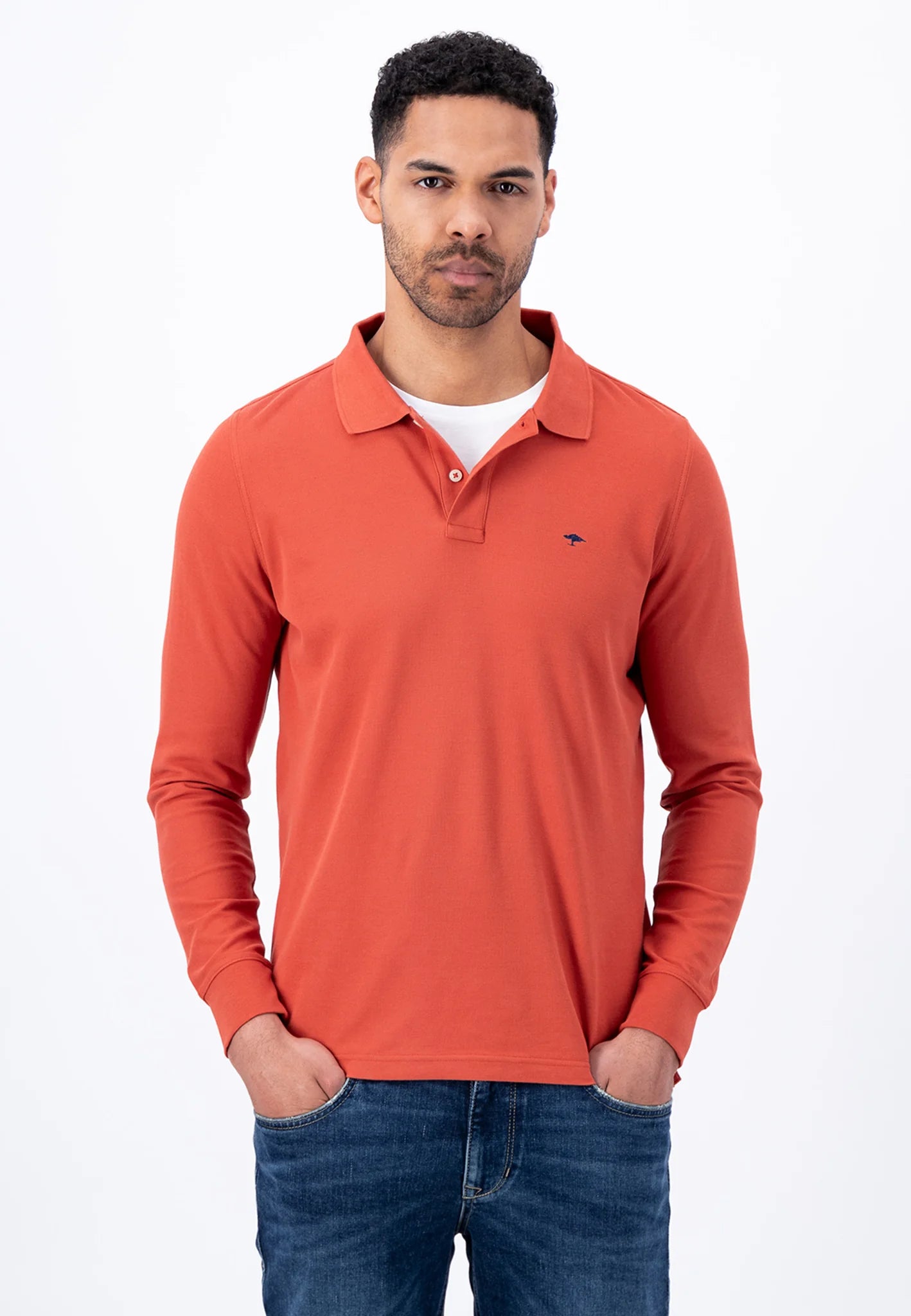 FYNCH HATTON Long Sleeve Polo Shirt - Men's Soft Cotton – Orient Red