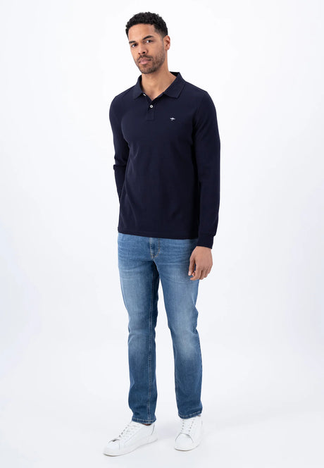 FYNCH HATTON Long Sleeve Polo Shirt - Men's Soft Cotton – Navy Fynch Hatton