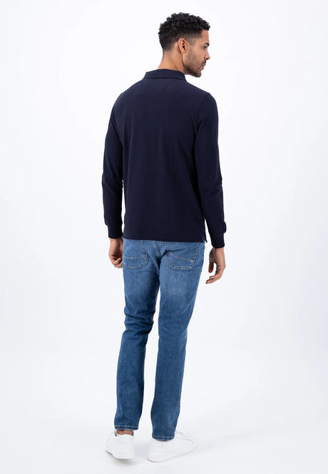 FYNCH HATTON Long Sleeve Polo Shirt - Men's Soft Cotton – Navy Fynch Hatton