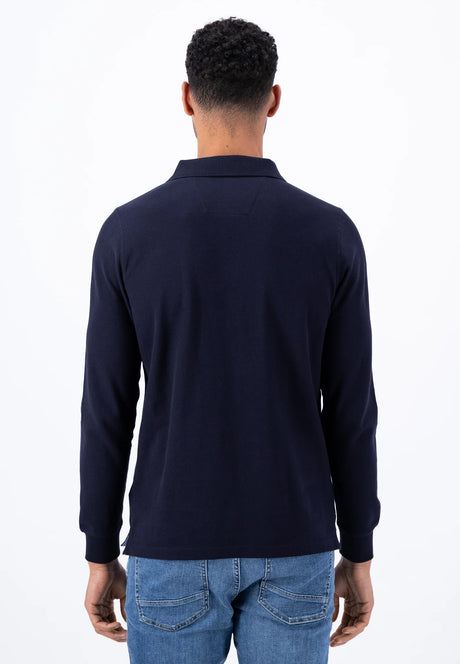 FYNCH HATTON Long Sleeve Polo Shirt - Men's Soft Cotton – Navy Fynch Hatton