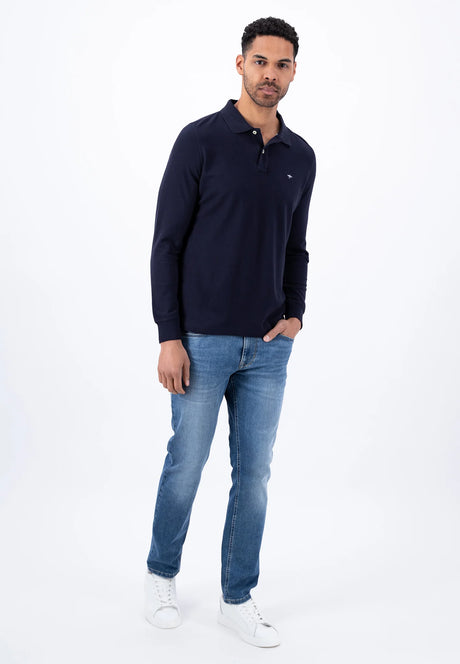 FYNCH HATTON Long Sleeve Polo Shirt - Men's Soft Cotton – Navy Fynch Hatton