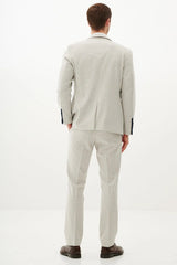 50% OFF - MARC DARCY Grant Three Piece Suit - Mens Slim Fit - Stone Pinstripe - Size: 44 Regular With 38 Trousers