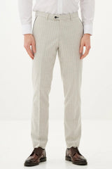 50% OFF - MARC DARCY Grant Three Piece Suit - Mens Slim Fit - Stone Pinstripe - Size: 44 Regular With 38 Trousers