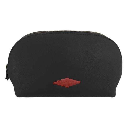 PAMPEANO - Brillo Cosmetic Bag - Black Leather with Burgundy Stitching