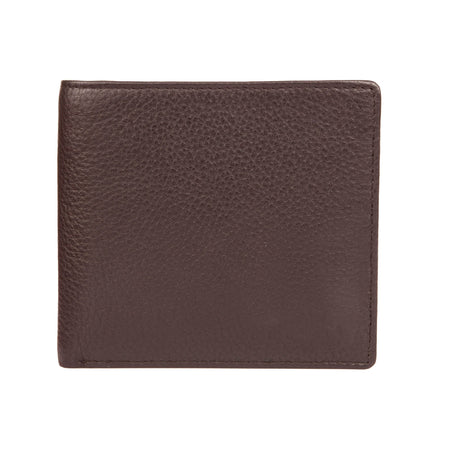 Men's Slim Pebble Grain Leather Bifold Wallet with RFID Blocking in brown, front. 
