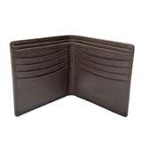 Men's Slim Pebble Grain Leather Bifold Wallet with RFID Blocking in brown, open view of inside. 