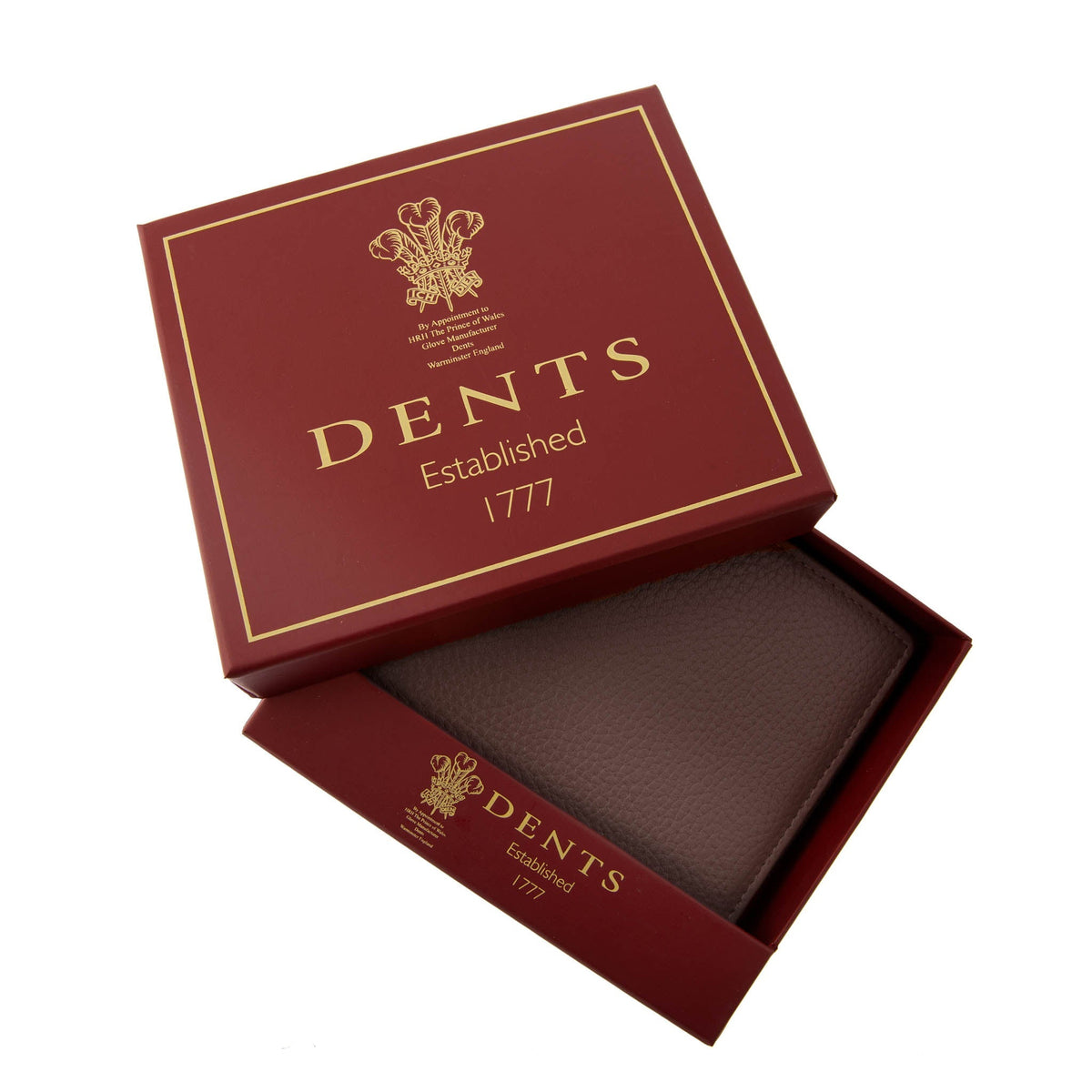 Men's Slim Pebble Grain Leather Bifold Wallet with RFID Blocking in brown, in box. 
