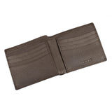Men's Slim Pebble Grain Leather Bifold Wallet with RFID Blocking in brown, flat view of inside. 