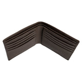 Men's Slim Pebble Grain Leather Bifold Wallet with RFID Blocking in brown, top view of inside.