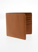 Men's Cognac Slim Pebble Grain Leather Bifold Wallet with RFID Blocking