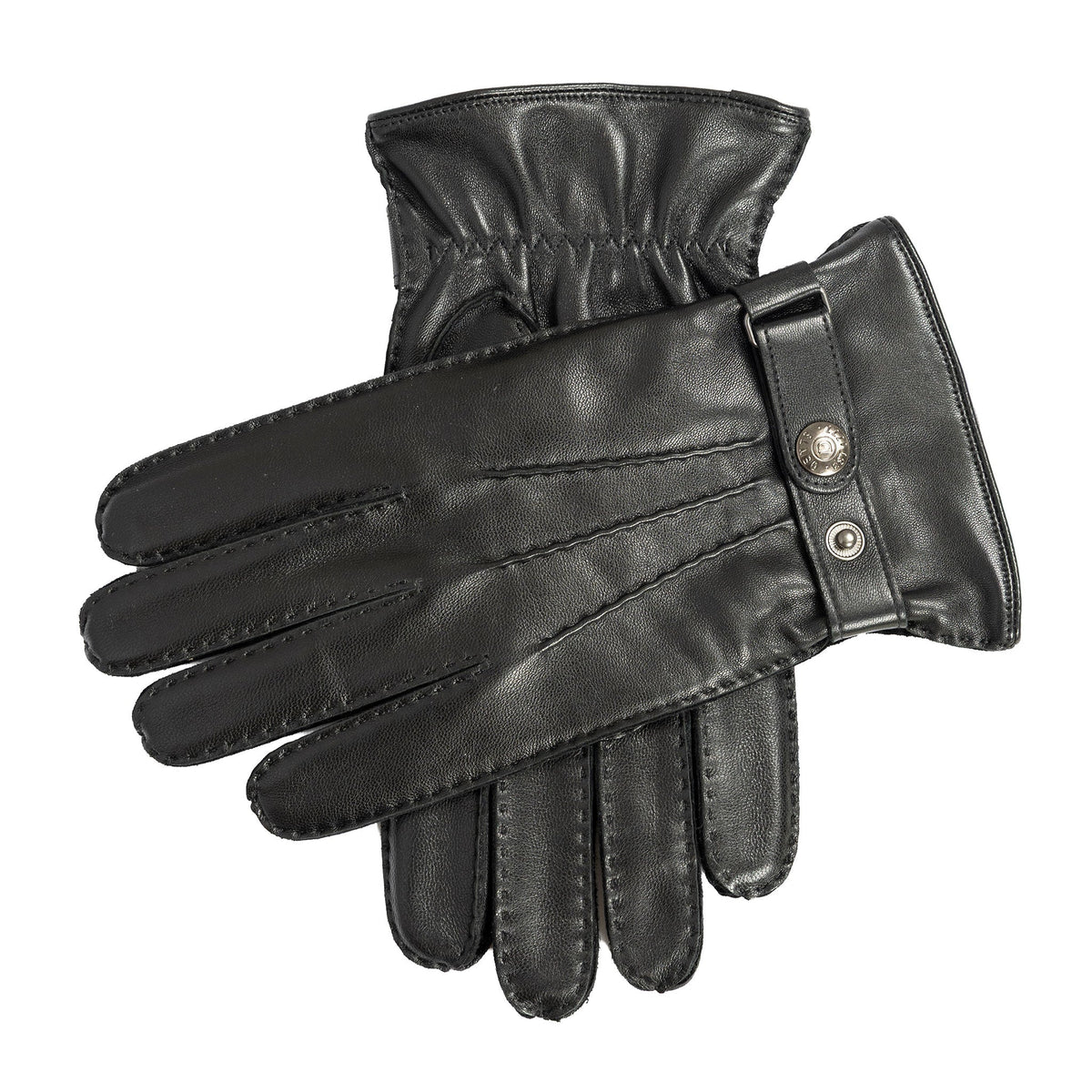 DENTS Hadleigh men’s handsewn lined leather gloves in black – front