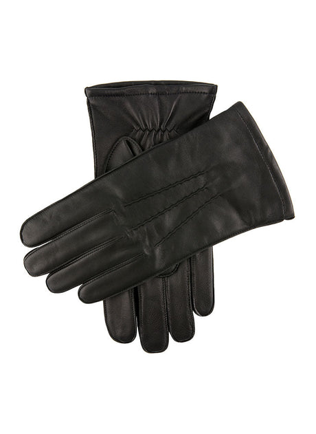DENTS Men’s Three-Point Lined Leather Gloves – Black