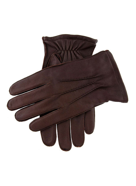 DENTS Men’s Three-Point Lined Leather Gloves – Brown