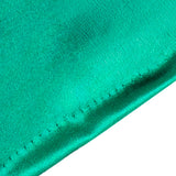 Women's long satin opera gloves in green, seam and cuff close up. 