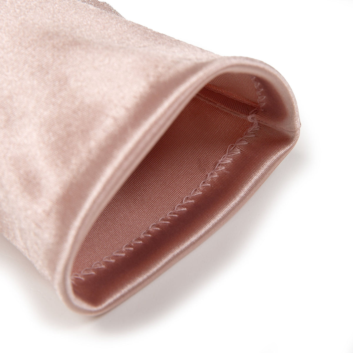 Women's long satin opera gloves in rose - open cuff
