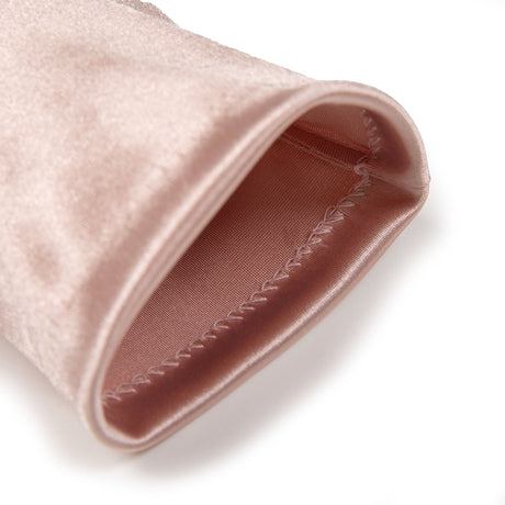 Women's long satin opera gloves in rose - open cuff