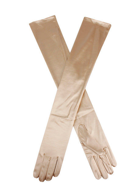 Women's long, opera-length satin gloves in Gold