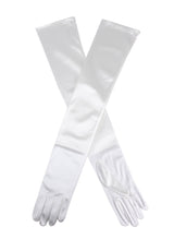 Women's long, opera-length satin gloves in Ivory