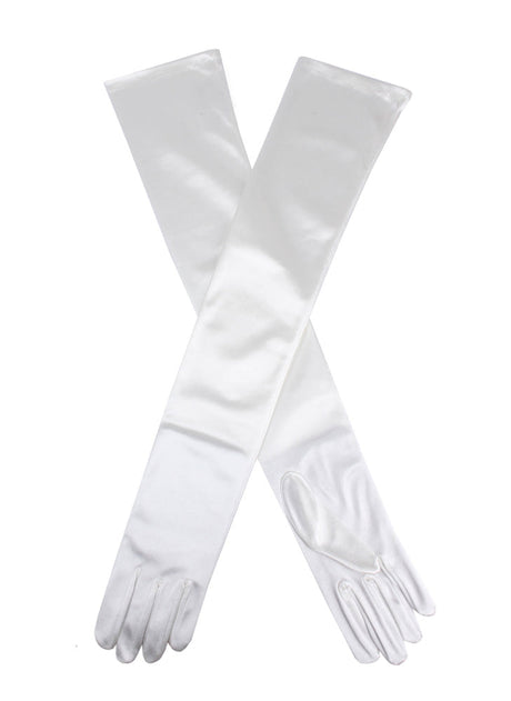 Women's long, opera-length satin gloves in Ivory