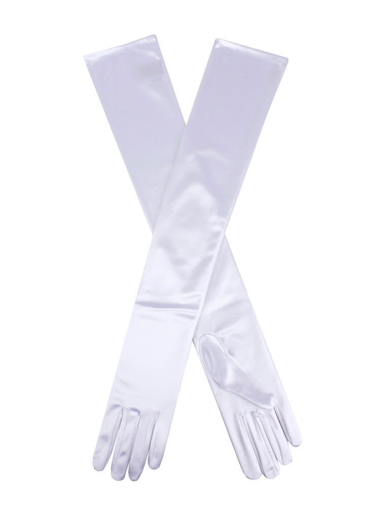Women's long, opera-length satin gloves in White