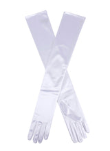Women's long, opera-length satin gloves in White