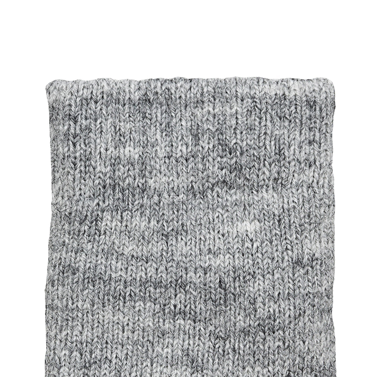 Women's cable knit gloves in light grey, left hand close up. 