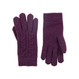 Women's cable knit gloves in purple, side by side.