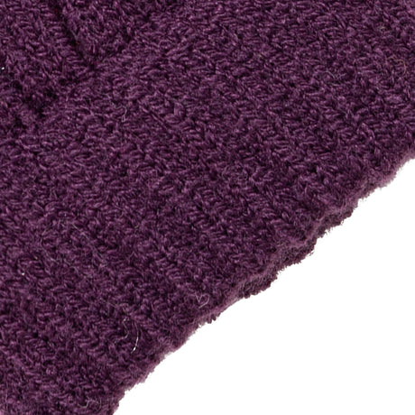 Women's cable knit gloves in purple, cuff close up. 