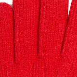 Women's cable knit gloves in red, fingers close up. 