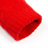 Women's cable knit gloves in red, cuff. 