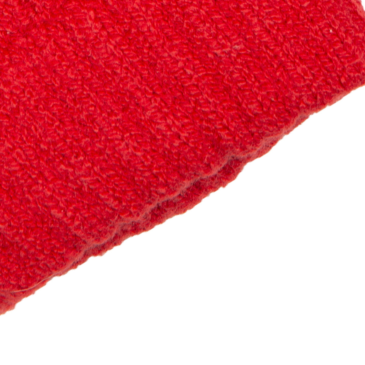 Women's cable knit gloves in red, cuff close up. 
