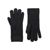Women's cable knit gloves in black, side by side. 