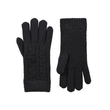 Women's cable knit gloves in black, side by side. 