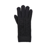 Women's cable knit gloves in black, right hand. 