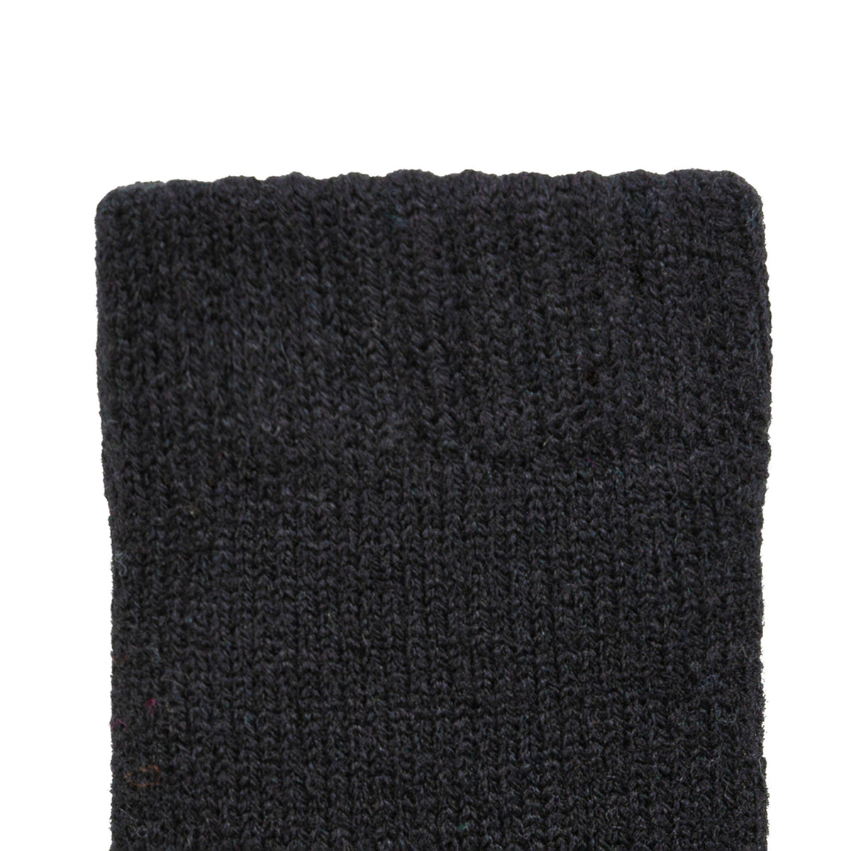 Women's cable knit gloves in black, left hand close up. 