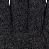 Women's cable knit gloves in black, fingers close up.