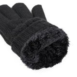 Women's cable knit gloves in black, cuff. 