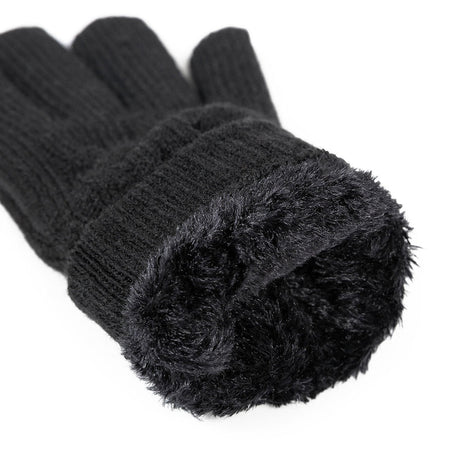 Women's cable knit gloves in black, cuff. 