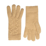 Women's cable knit gloves in beige, side by side.