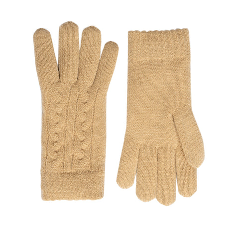 Women's cable knit gloves in beige, side by side.