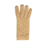Women's cable knit gloves in beige, right hand.