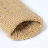 Women's cable knit gloves in beige, open cuff.